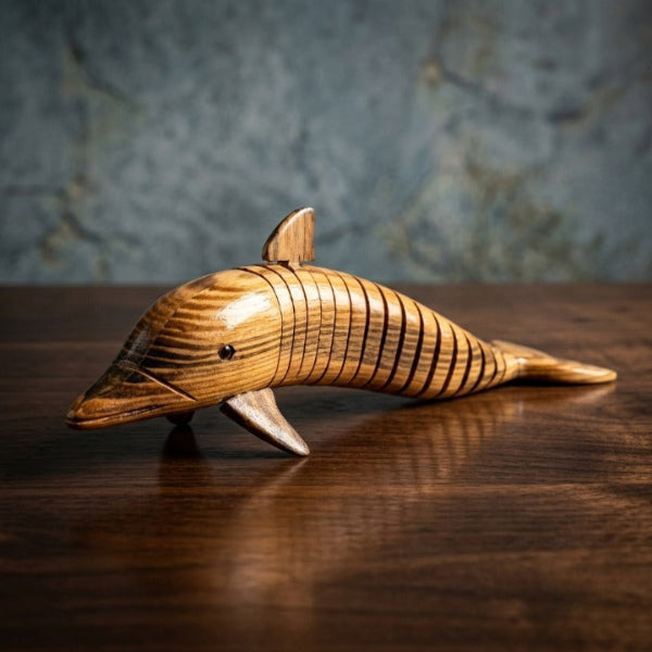 Handcrafted Flexible Articulated Wooden Dolphin Fish Sculpture