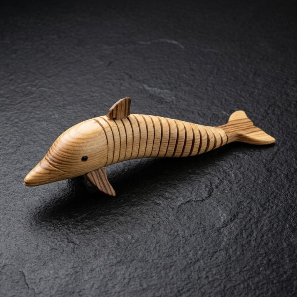 Handcrafted Flexible Articulated Wooden Dolphin Fish Sculpture